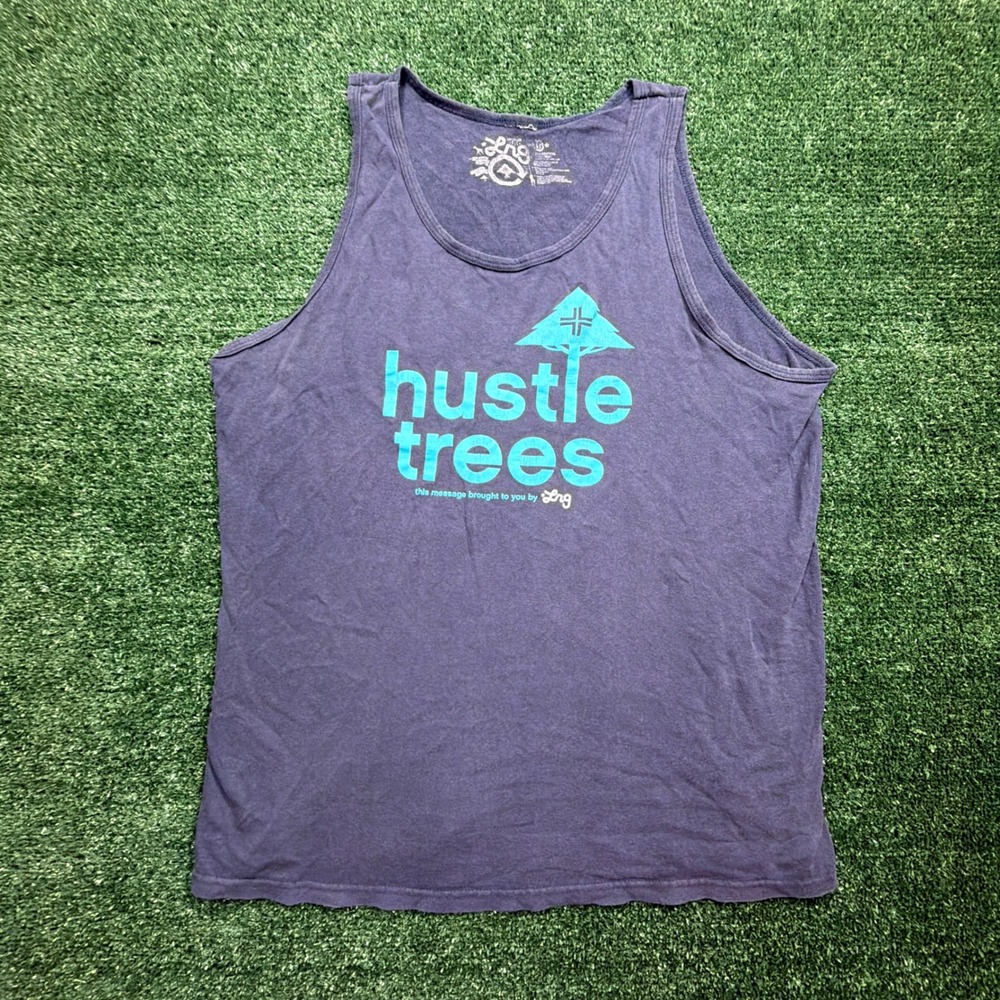 VTG style LRG Hustle Trees Tank Top Mens L Navy Blue Graphic Sleeveless Tee